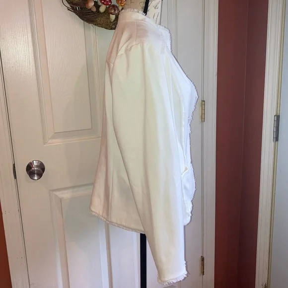 NWT Chicos Ponte Fringe Jacket Ecru Button Down sz 2 / Large / 12 - Picture 3 of 9